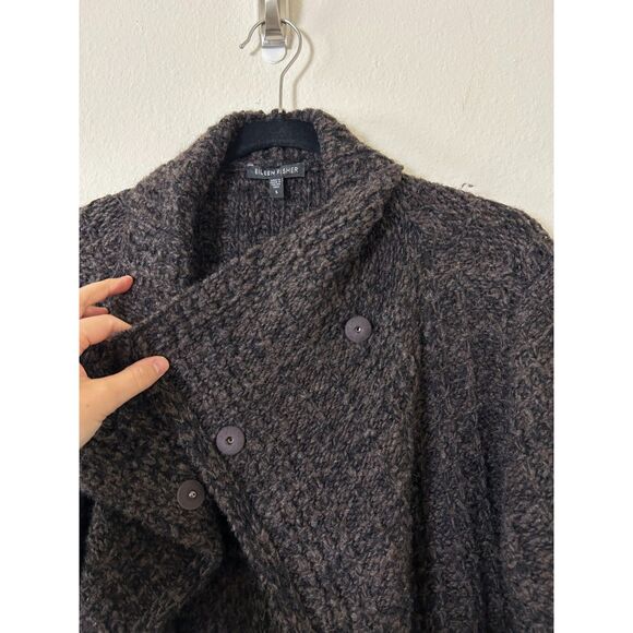 Eileen Fisher Cardigan Women's S Brown Organic Wool/Alpaca 2 Snap Hi‎ Collar - Picture 7 of 9